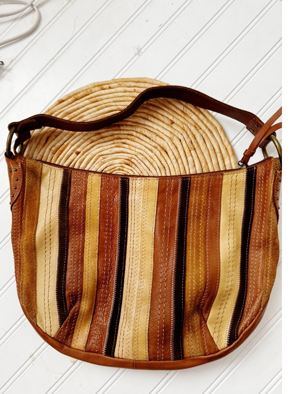 Fossil Vintage hobo-style Leather Striped shoulder bag
